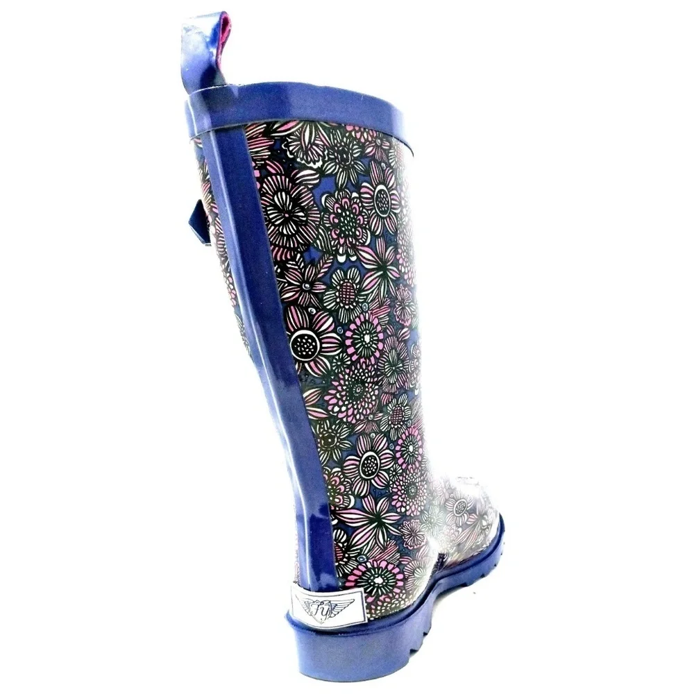 Women's Rainboots, Mid Calf Waterproof Rubber Rain Boots, RB-3155, Blue